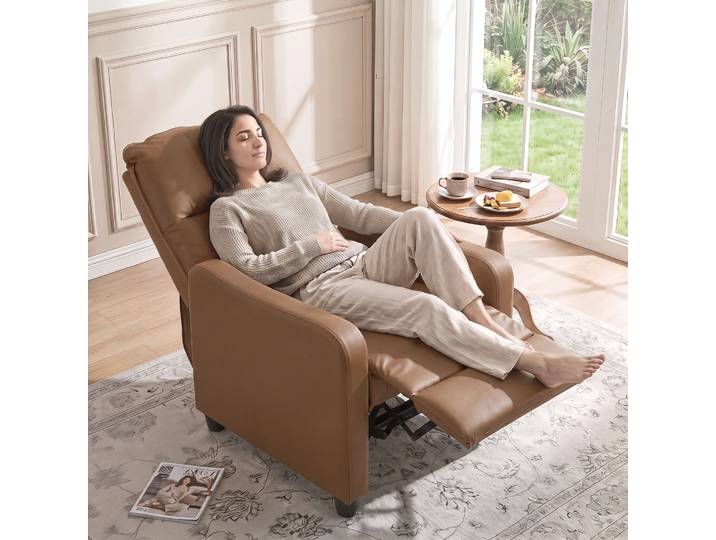 HOMCOM Fauteuil Inclinable Cuir PU Salon Repose-pieds Marron