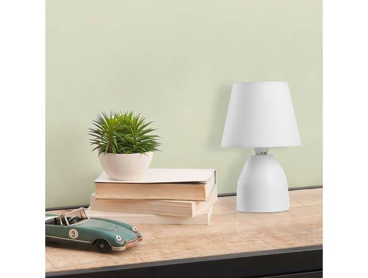LED-Tischleuchte 059 Nano 13 x 19 x 13cm Weiß/Weiß Baumwollstoff E14