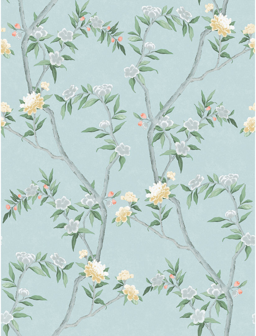 Brambly Cottage Laughlin Chinoiserie Floral Vine 10.05M X 53Cm Matte Wallpaper Roll Blue