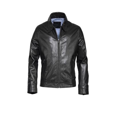 Lederjacke BUGATTI "BULUCIANO", Herren, Gr. 56, schwarz, Obermaterial: 100% Lammleder LEL., uni, regular fit, V-Ausschnitt, Jacken, bequeme Passform