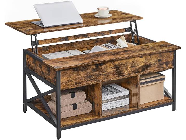 Couchtisch Höhenverstellbar Stauraum X-Streben Vintagebraun