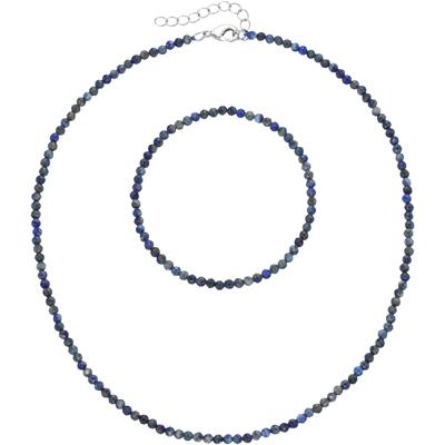 Ketten und Armband Set FIRETTI "Multipack Schmuck Geschenk Armkette Halskette", bunt (silberfarben, dunkelblau, dunkelblau), Schmuck_Sets, Damen, Elasthan, Messing, Polyester, facettierte Edelsteine