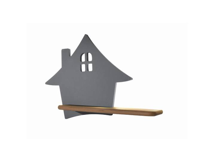 Kinderwandleuchte House, Grau, Holz, Metall, Eiche, 12x26x35 cm, RoHS, Europäischer Sicherheitsstandard, einfach zu transportieren, Lampen & Leuchten, Innenbeleuchtung, Kinderzimmerlampen, Kinderwandleuchten