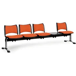 Gepolsterte Wartezimmerbank, Traversenbank SMART, 4-sitzer + Tisch, Orange, verchromte Füße