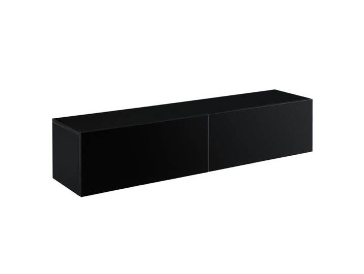 Étagère murale design meuble support TV avec 2 Tiroirs 140 cm noir brillant 03_0005192