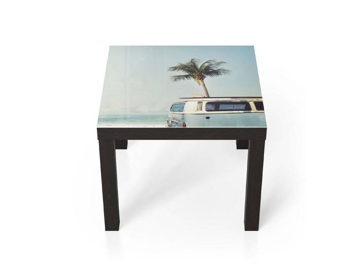 DEQORI Couchtisch 'Surfer-Bulli am Strand', Glas Beistelltisch Glastisch modern