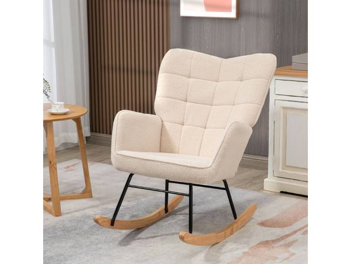 Zitty fauteuil à bascule beige fauteuil d'allaitement 71x98x101cm tissu bouclette beige
