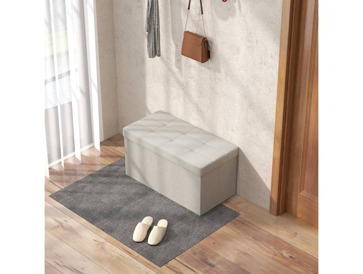 HOMCOM Banc Rangement Pliable Capitonné Crème 76x38x38 cm