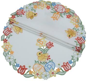 Manor Luxe Spring Chicks Embroidered Round Doily-16Rnd Set of 4