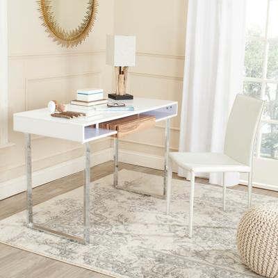 SAFAVIEH Metropolitan Computer 47.2-Inch Chrome Desk, White and Chrome