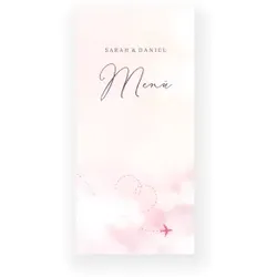 Menükarte Hochzeit: Traumflug in Rosa