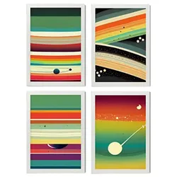 POSTER Set mit 4 Teilt Abstrakt Moderne Galaxien A3 Weißer Rahmen