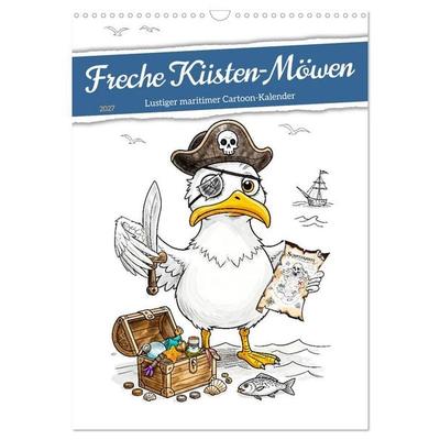Freche Küsten‑Möwen - Lustiger maritimer Cartoon‑Kalender (Wandkalender 2027 DIN A3 hoch), CALVENDO Monatskalender