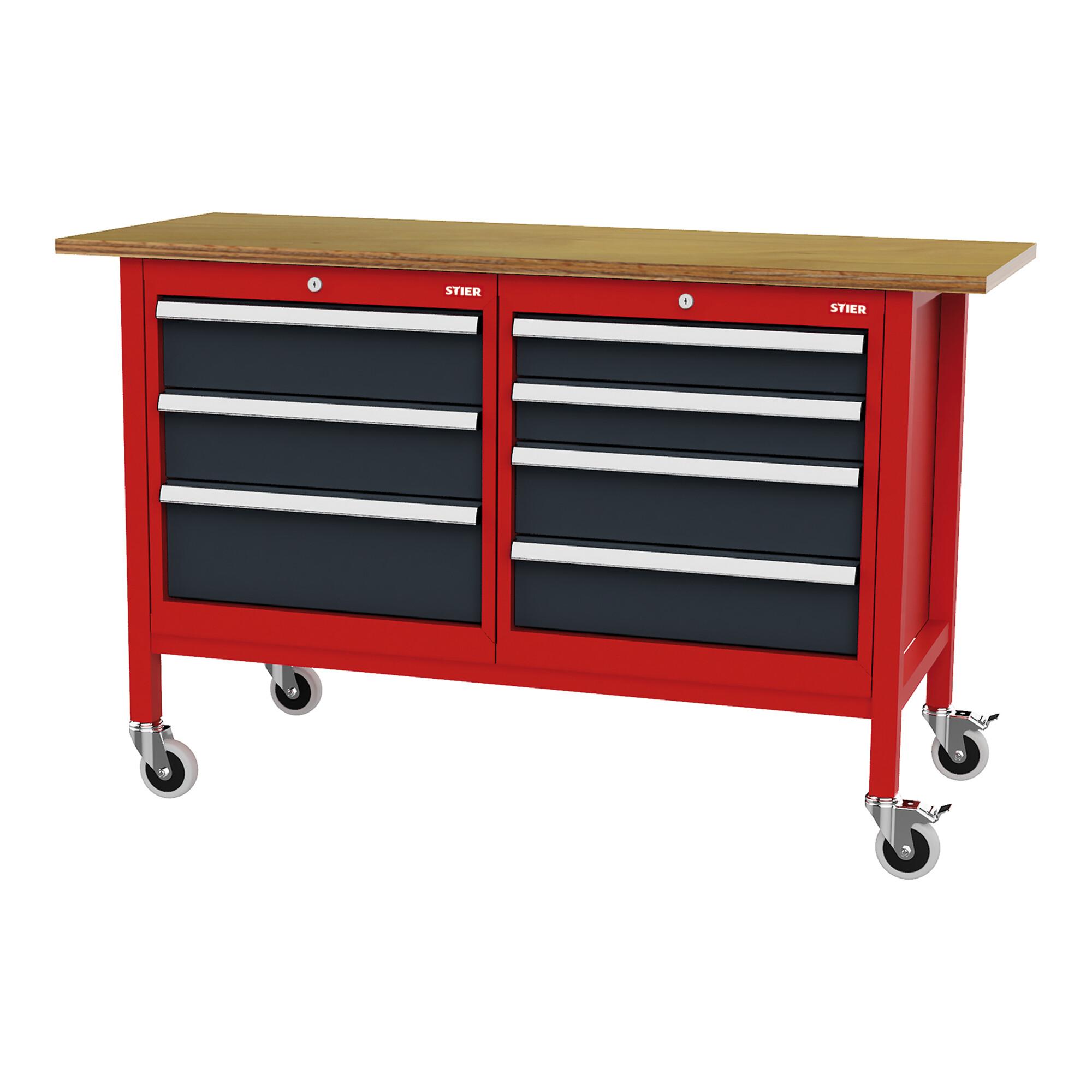 STIER Mobile Kastenwerkbank mit 7 Schubladen BxTxH 1500x600x960 mm RAL 3020 / RAL 7016 (904955)
