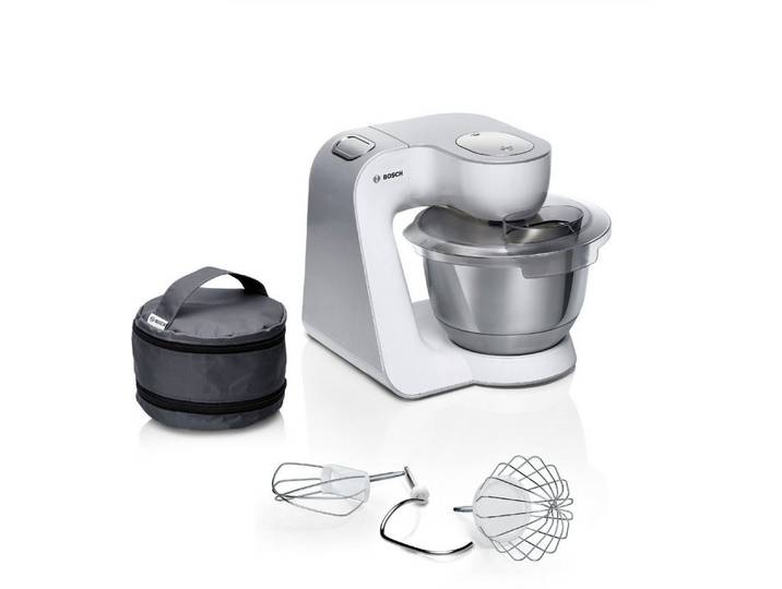 BOSCH Küchenmaschine MUM58200 Serie 4 Knethaken, Rühr- & Schneebesen aus Edelstahl, 1000 W, 3,9 l Schüssel, Zubehörtasche, Edelstahlschüssel spülmaschinenfest, 3D Rührsystem