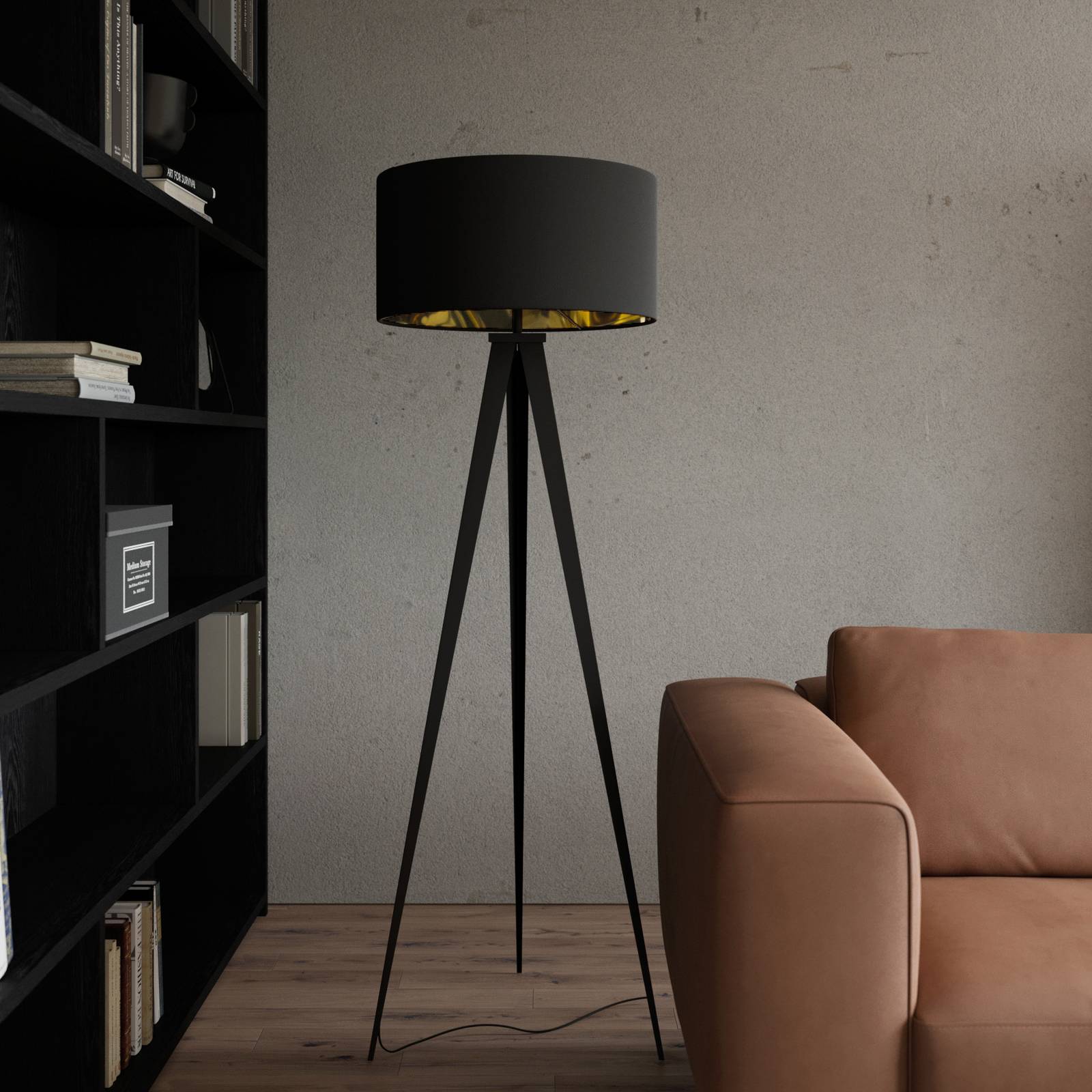 Floor Lamp Benik Lindby, Black, Living / Dining Room, Textile / fabric / silk, Modern, Floor Lamp