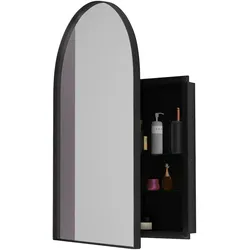 STILVORA Spiegelschrank Bad Metall Schwarz 91x61x12 cm mit Bogenform, Wand oder Unterputz Montage, verstellbaren Ablagen, Stauraum und Spiegel
