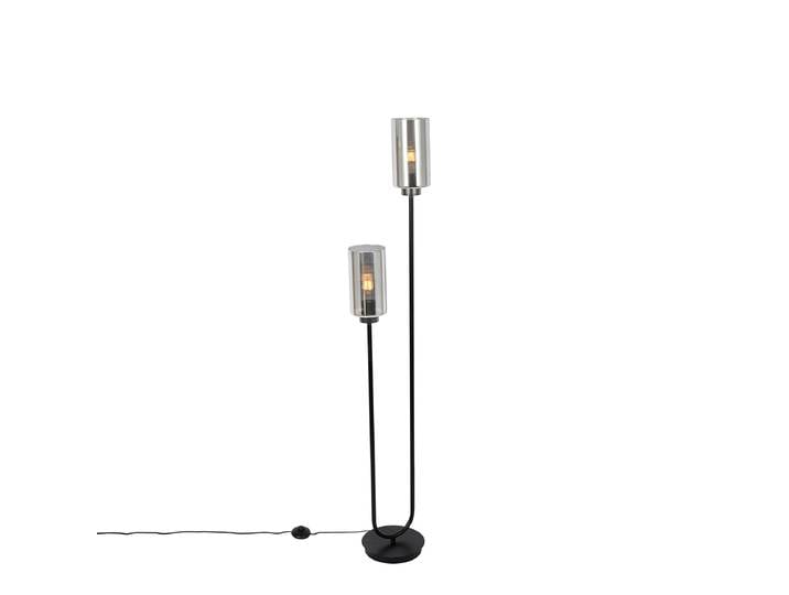 Lampadaire Art déco noir avec verre fumé 2 lumières - Laura