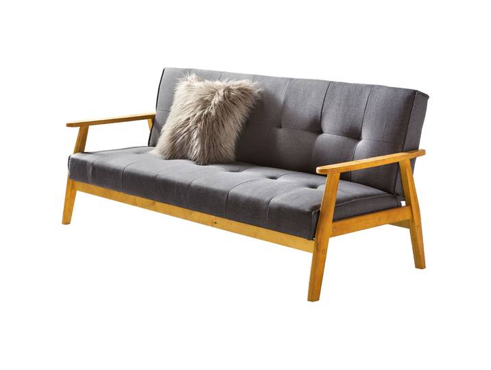 Bettsofa Fury Dunkelgrau, Natur Stoff B 190 T 85 cm Verstellbare Lehne - Material: Webstoff, Holz