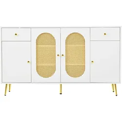 SIDEBOARD weiß rattan 140cm 4 türen 2 schubladen