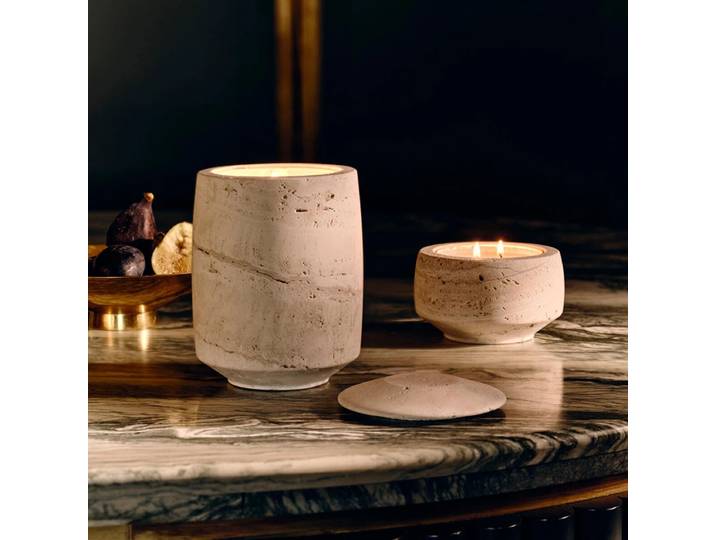 Tasse de bougie en marbre travertin nordique de luxe avec couvercle, pot en verre, support de pot en pierre, décoration de maison, ornements de noël