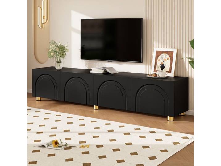 Luscriate - Meuble TV 180 x 35 x 40 cm avec 4 portes et rangements – noir