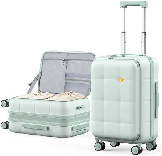 Leichter, ausfahrbarer Handgepäckkoffer, 20 Zoll, Grün, modernes Design, ideal für Reisen und Urlaub