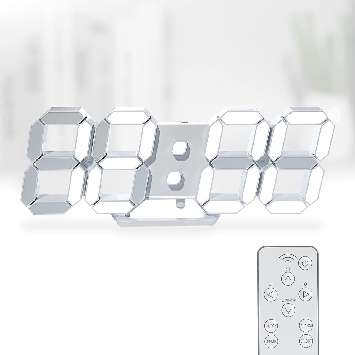 Digitale 3D LED Wandklok en Tafelklok met Afstandsbediening, 9,7 inch, Wit Licht