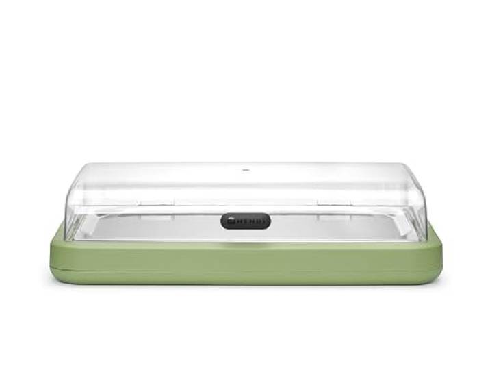 HENDI Buffet-Vitrine, UNIQ, mit Tablett und Kühlelement, GN1/1, grün Transparenter Deckel, Kühldisplay, Kühlvitrine, Buffet-Server, 593x389x(H)147mm, Edelstahl, ABS, PP