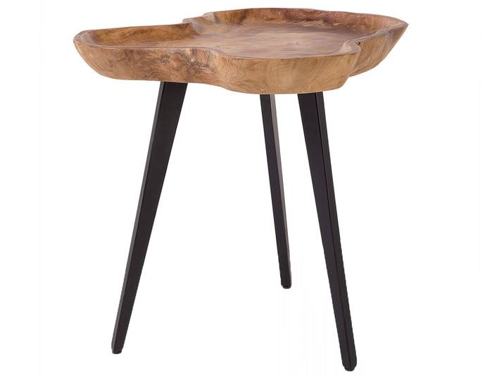 BELIANI Couchtisch Braun Schwarz Teakholz 56 x 60 cm Metall Tischbeine Handgefertigt Extravagante Unregelmässige Tischplatte Modern