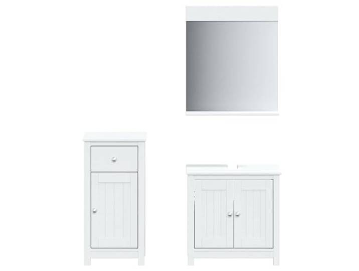 KTHLBRH BERG Badezimmer-Set 3-teilig, weiß, aus massivem Kiefernholz Kiefer Massivholz, UV Lackierung, Glasspiegel, Unterschrank, Siphonöffnung, Wandbefestigung