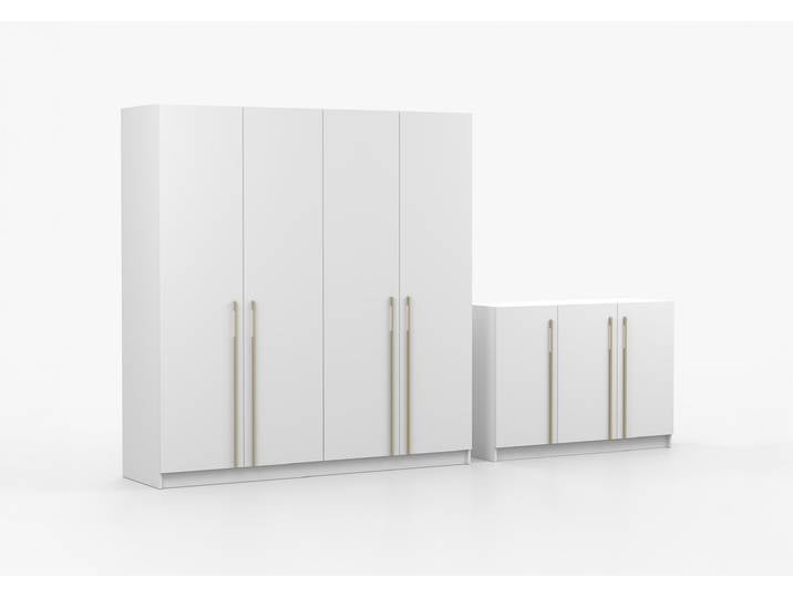 Drehtürenschrank und Kommode 2er-Set ROSA 4D/ROSA 3D Weiß Weiß