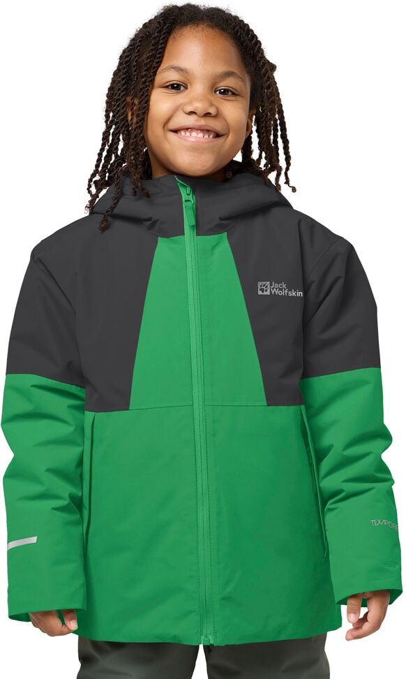Funktionsjacke JACK WOLFSKIN "TERRAVIEW 2L JKT M", Kinder, Gr. 152, grün (mystic grün), Obermaterial: 100% Polyester. Futter: 100% Polyester. Wattierung: 100% Polyester, Jacken Funktionsjacke, fest verbundene Kapuze, 2 Eingrifftaschen, 1 Innentasche mysti