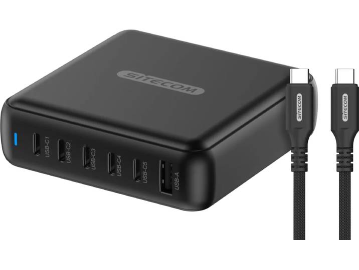 Sitecom 200W GaN Power Delivery Oplader + Sitecom USB-C naar USB-C Kabel 2m