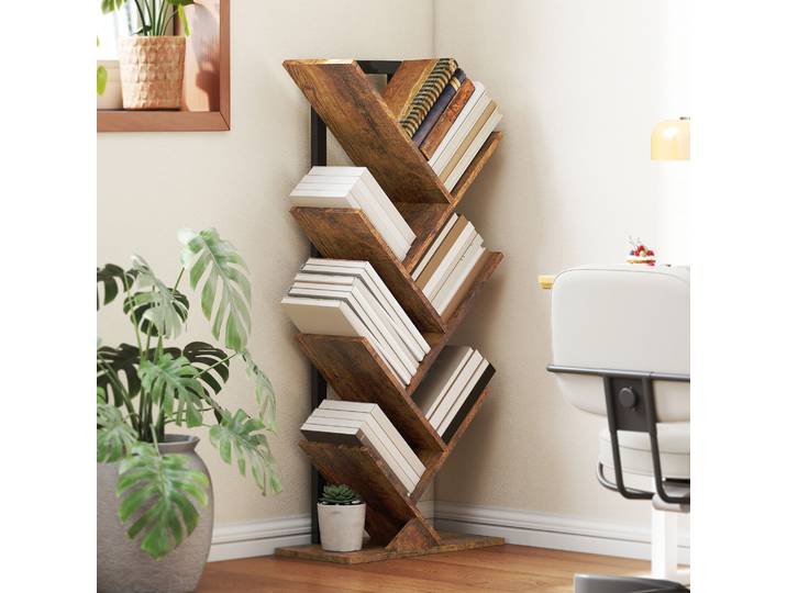 HOMCOM Étagère Arbre 7 Niveaux Marron Rustique Bureau