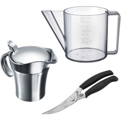 Fetttrennkanne WESTMARK, silber (transparent, silberfarben, schwarz), Volumen 1 l, Edelstahl, Kunststoff, Messbecher, Haushalts-Set, 1 Fetttrennkanne, 1 Geflügelschere, 1 Thermo-Sauciere