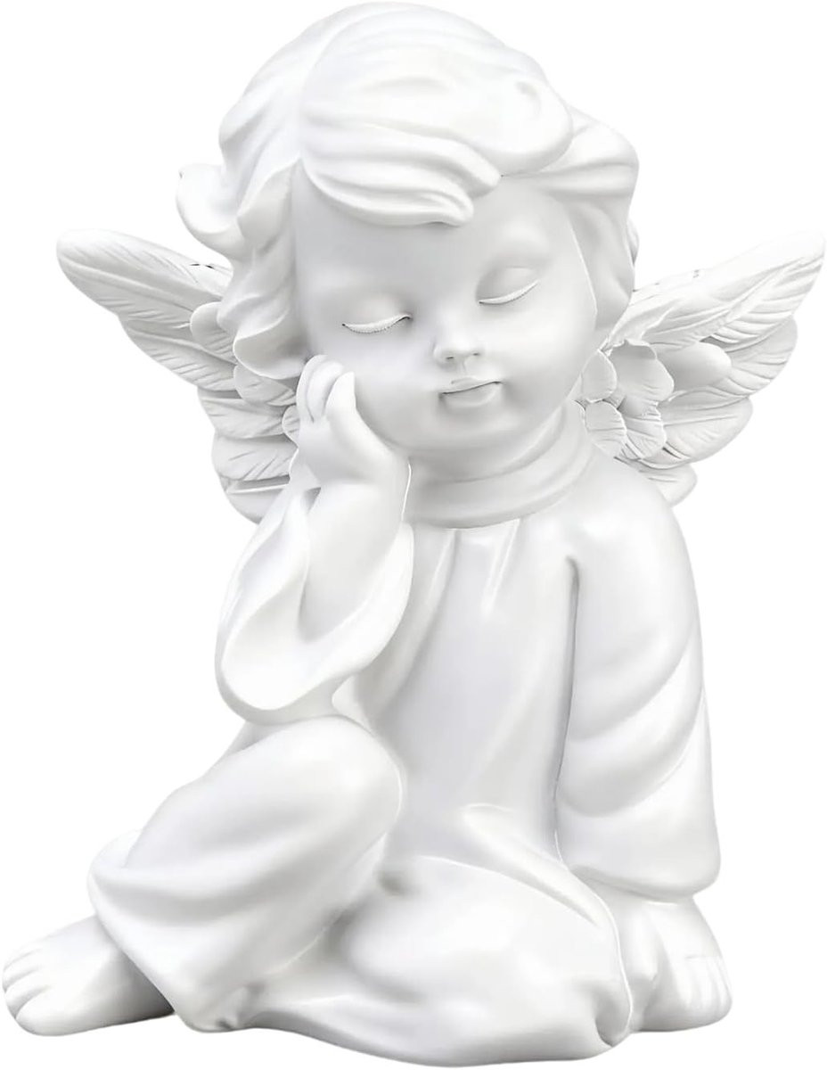 Wit Engelenbeeldje Babyfiguur Decoratie van Kunsthars, Hoogte: 6 cm