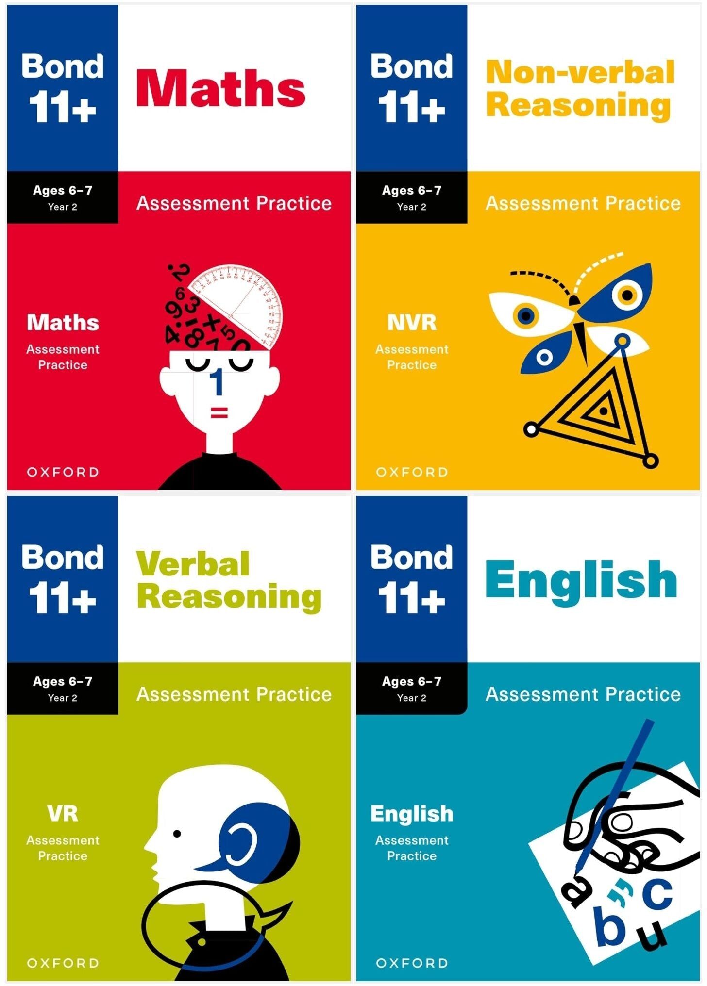 OXFORD UNIVERSITY PRESS Bond 11+ Maths English Verbal Non-Verbal Reasoning Assessment Practice 6-7 years 4 Books Set (Bond Assessment Papers)