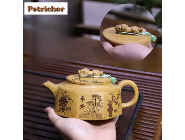 Yixing – théières en argile violette de 300ml, Pot de bête de bon augure fait à la main, minerai brut, porcelaine au bois, boue, bouilloire de thé, service à thé Zisha
