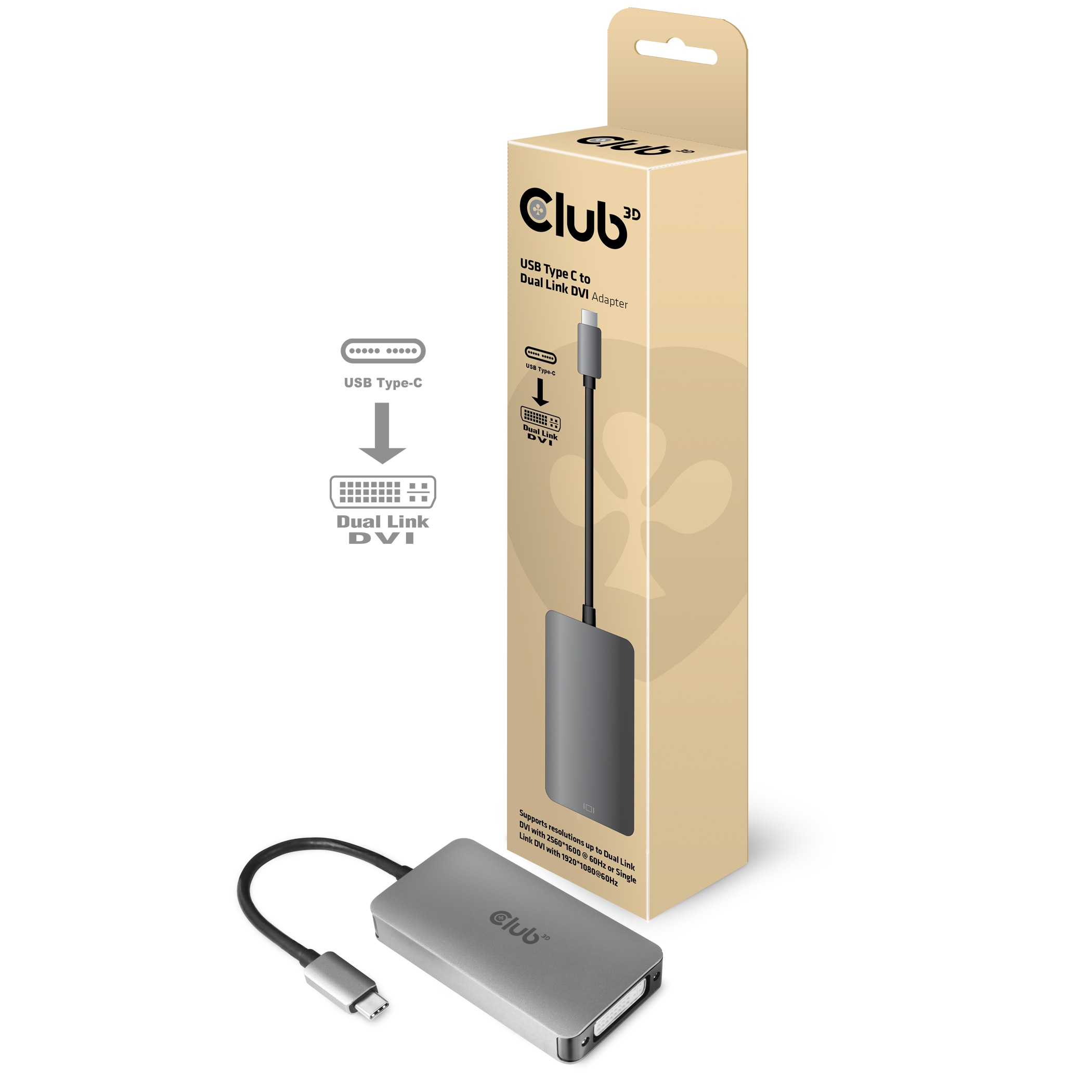 Club3D Club 3D USB Typ C zu Dual Link DVI-I Aktiver Adapter CAC-1510