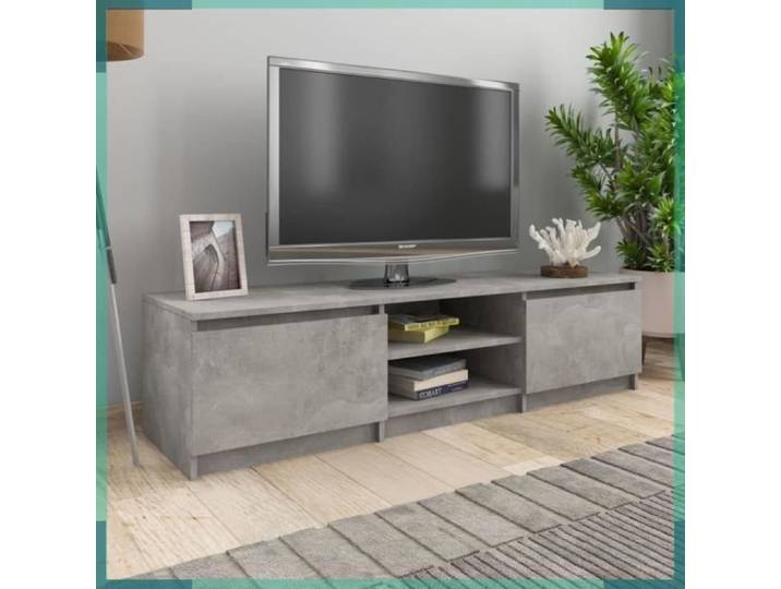ASHATA Meuble TV Gris béton 140x40x35 5 cm Bois d'ingénierie -FHE800652