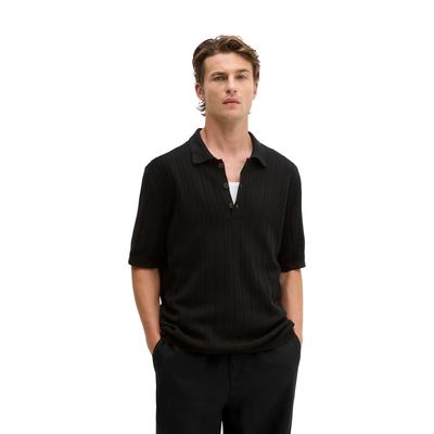 Poloshirt MARC O'POLO "mit vertikaler Strickstruktur", Herren, Gr. S, schwarz, Obermaterial: 100% Baumwolle, unifarben, regular fit, Bündchen, Shirts
