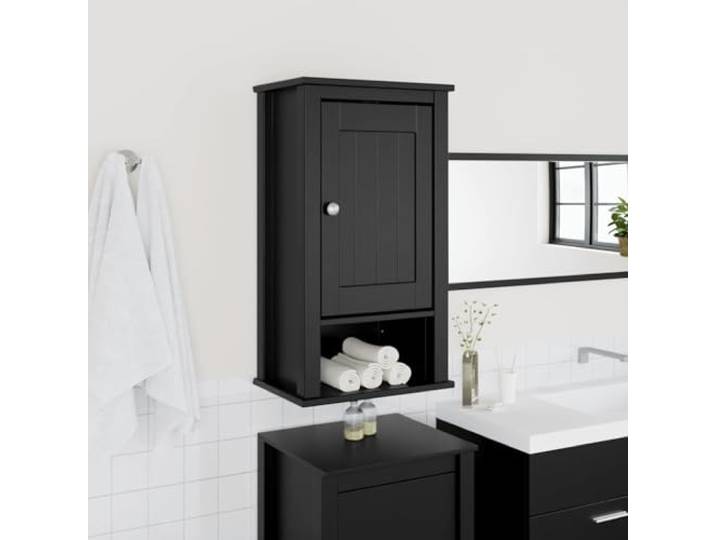 ZQQLVOO Bad-Wandschrank Berg Schwarz 40x27x71,5 cm Massivholz Kiefer 1 Tür, 3 Böden, Wandmontage, UV-Lackierung, wasserbeständig, einfache Reinigung, Kiefernholz-Optik