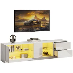 TV-Schrank Unterschrank 160x40x52cm mit LED-Beleuchtung, 2 Schubladen, 1 Schrank, dreischichtiges Design, Hochglanz Weiß für 65-Zoll TV