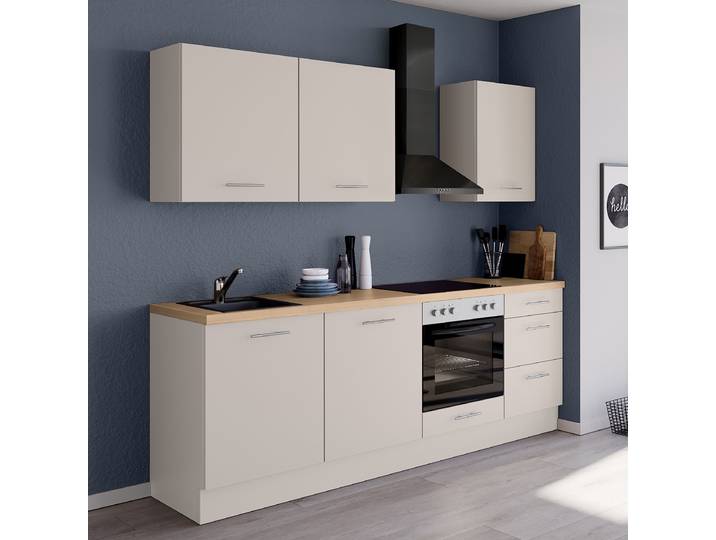 Küchenzeile Impuls 230 cm 230 x 221 x 60cm Ausrichtung links Weiß/Magnolia ohne Elektrogeräte