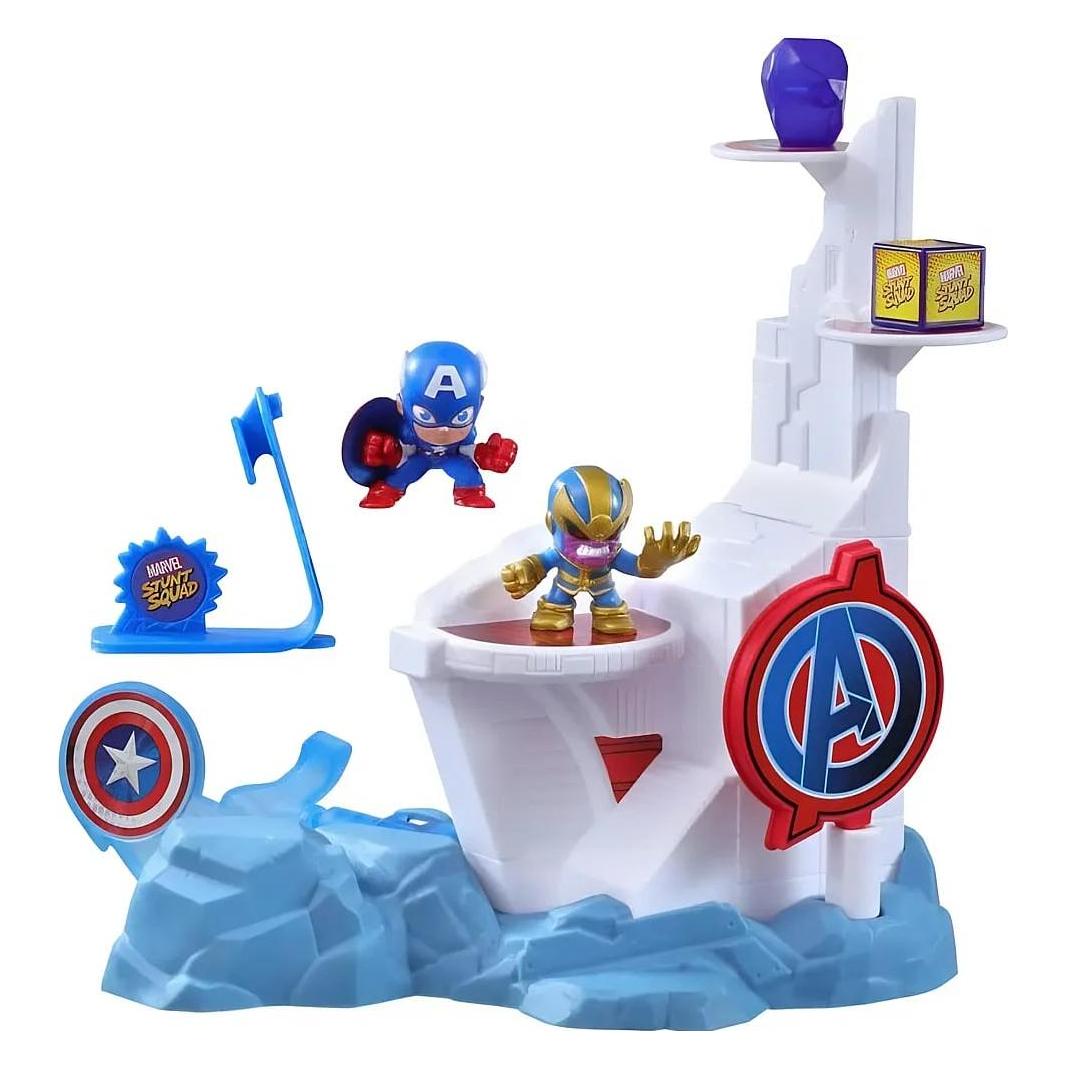 Hasbro Stunt Squad Schmetter-Turm Spielset mit Captain America und Thanos (F70595X0)