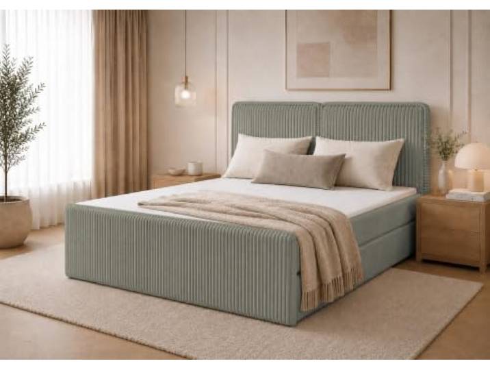EURO-MOEBEL Boxspringbett ALIS Bett Doppelbett mit Bonell Matratze, Bettkästen (Olive - Tilia 37, 160 x 200 cm)