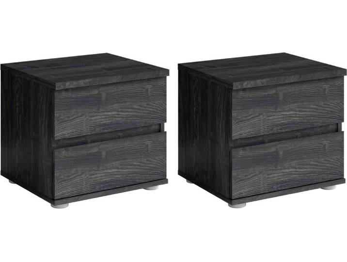 Nachttisch HOME AFFAIRE PRESSAC Nachtkommode mit 2 Schubladen, Set 2 Stücke , schwarz (eiche dunkelgrau), B:46,4cm H:42,5cm T:40,8cm, Tische, Nachttisch, Set, 2 St., zwei Stücke, Nachtschränke, Masse B/T/H: 46,4/40,8/42,5cm