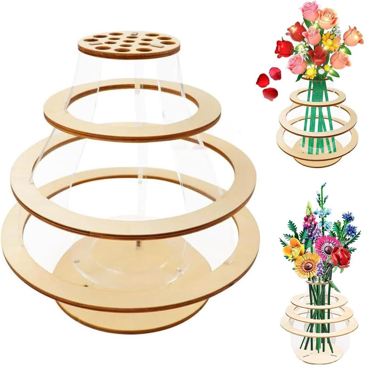 Houten 3D Bloemenvaas Puzzelvaas met Minimalistisch Design, 18 x 18 cm