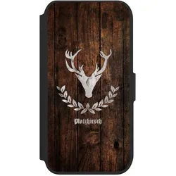 Nivocase Klapphülle für Apple iPhone 7 Handyhülle aus Kunst Leder NIVOflip schwarz Hirsch Holz Holzoptik (Apple iPhone 7), Smartphone Hülle, Schwarz